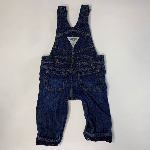 OshKosh B'gosh Vestbak Size 9M Overalls Denim Pants Flannel Lining Hearts Snaps - Picture 5 of 8